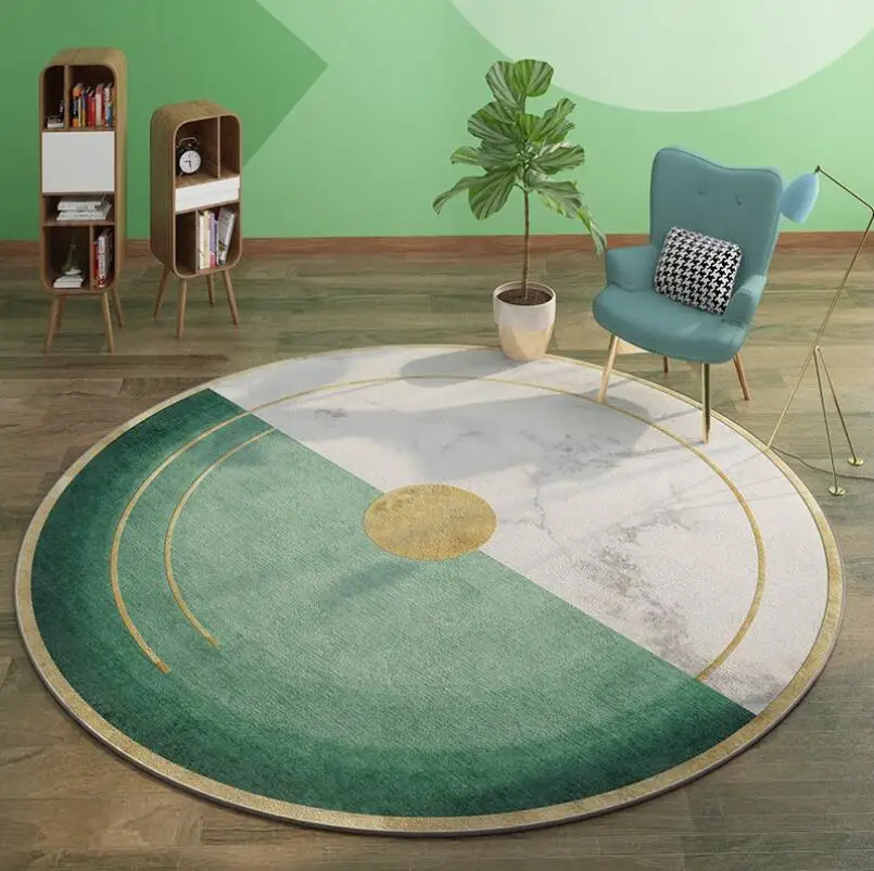 Luxury INS Round Carpets For Living Room Fashion Green Rugs Home Art Geometric Door Mat Bedroom Customized Area Rug Home Decor