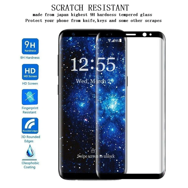 3D Curved Tempered Glass on Samsung Note 9 Protective Glass For S8 S9 Plus Screen Protector For galaxy S6 S7 Edge 8