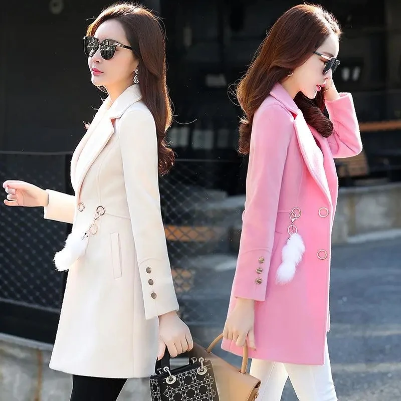 Woolen Women Jacket Autumn Winter Female Coat Korean Version New Mid Long Woolen Warm Coats Casual Wool Lady Outwear Tops R1489