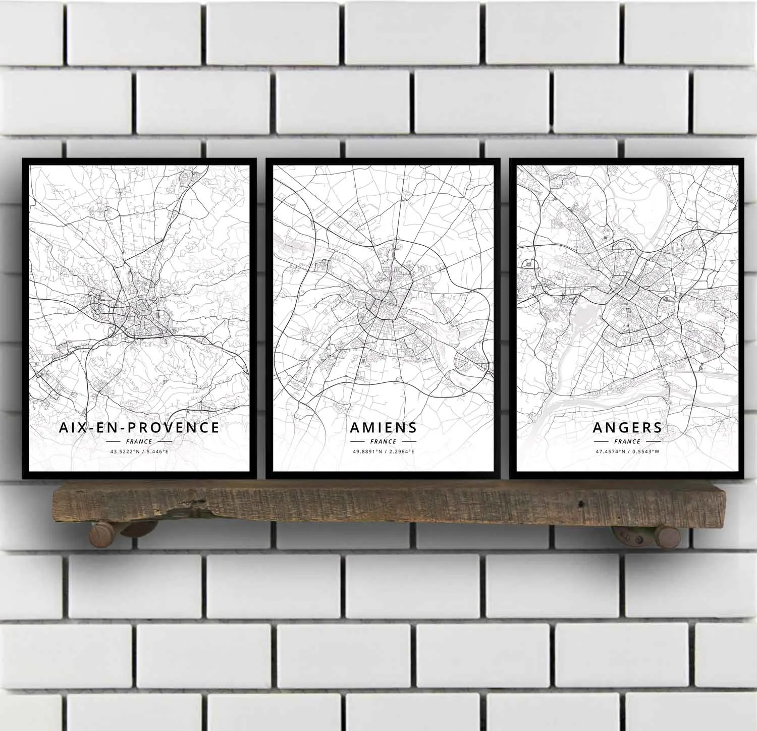 Aix-en-Provence Amiens Angers Besancon Bordeaux Brest Caen Calais Cannes Cayenne Clermont-Ferrand Dijon Frankreich Stadt karte Poster