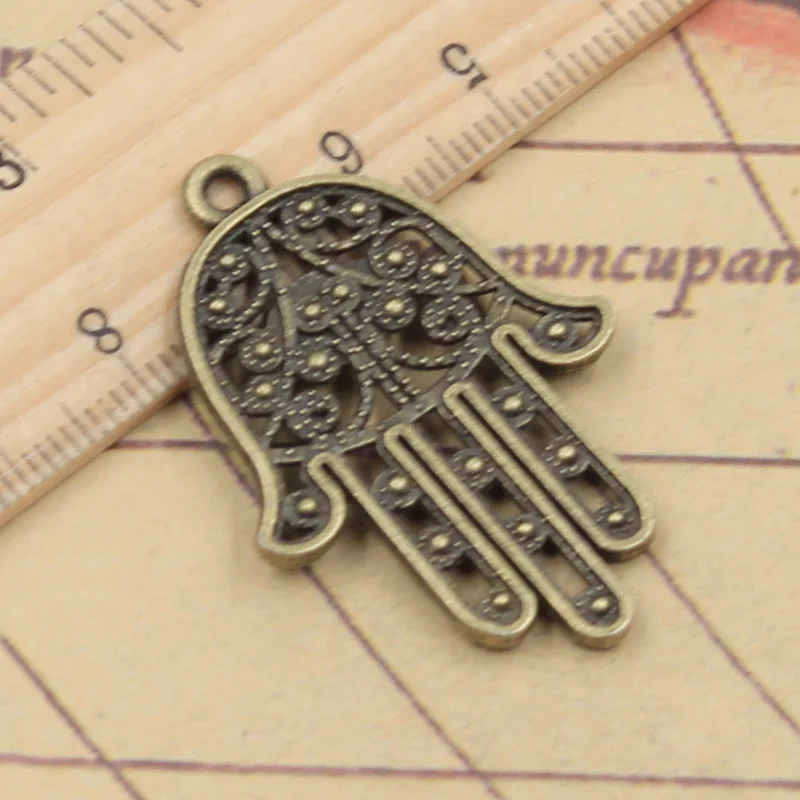 6pcs Charms Death Eye Hamsa Palm Fatima Hand 36x25mm Tibetan Bronze Silver Color Pendants Antique Making DIY Handmade Jewelry