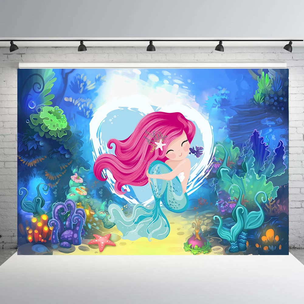 

Under water World Photography Backdrop Mermaid Themed Photo Background for Kids Birthday Party Banner Children Baby Photo B-911