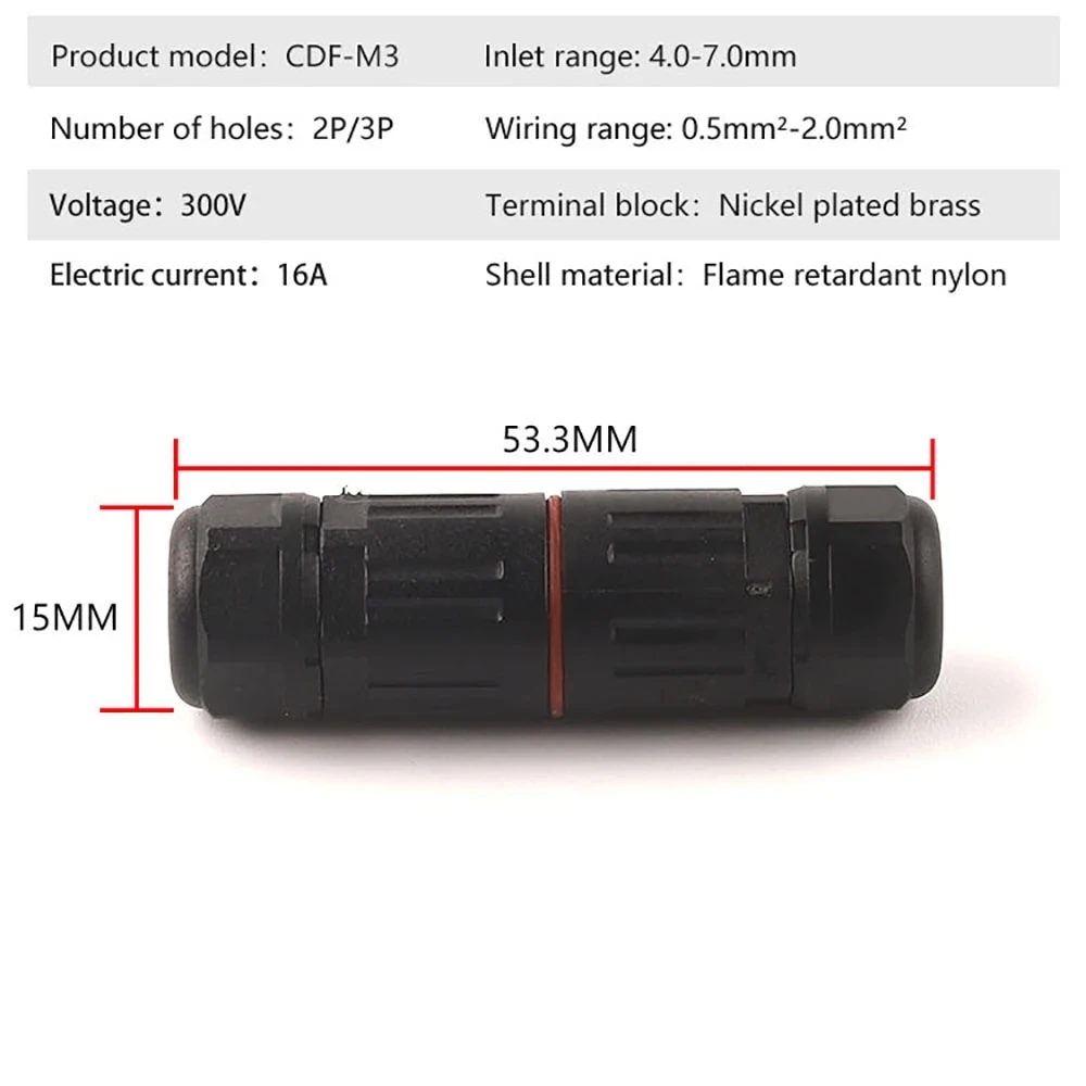 IP68 Waterproof  Wire Connector Industrial Electrical Cable 2/3 Pin Outdoor Plug Socket Waterproof Straight Connector Quick Scre