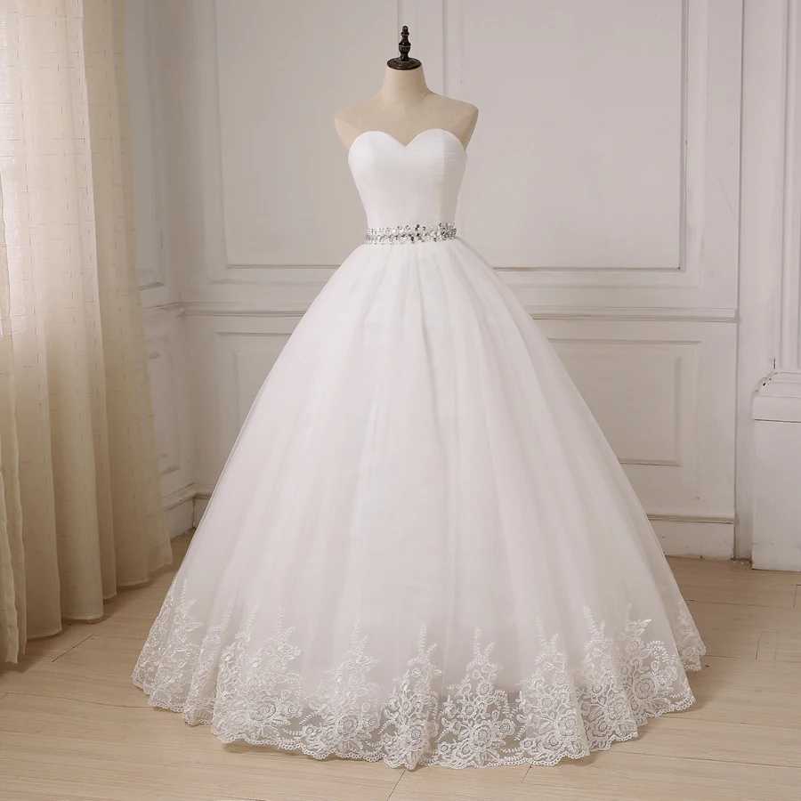 Jiayigong Cheap Wedding Dress Robe De Mariee Beading Belt Ball Gown Sweetheart Sleeveless Tulle Bride Dresses Vestido De Noiva