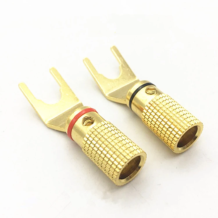 2Pcs/lot Banana Plug Gold Plated Copper Y-Type U Y Spade Speaker Male Plugs Adapter Banana Plug Wire Cable Connectors