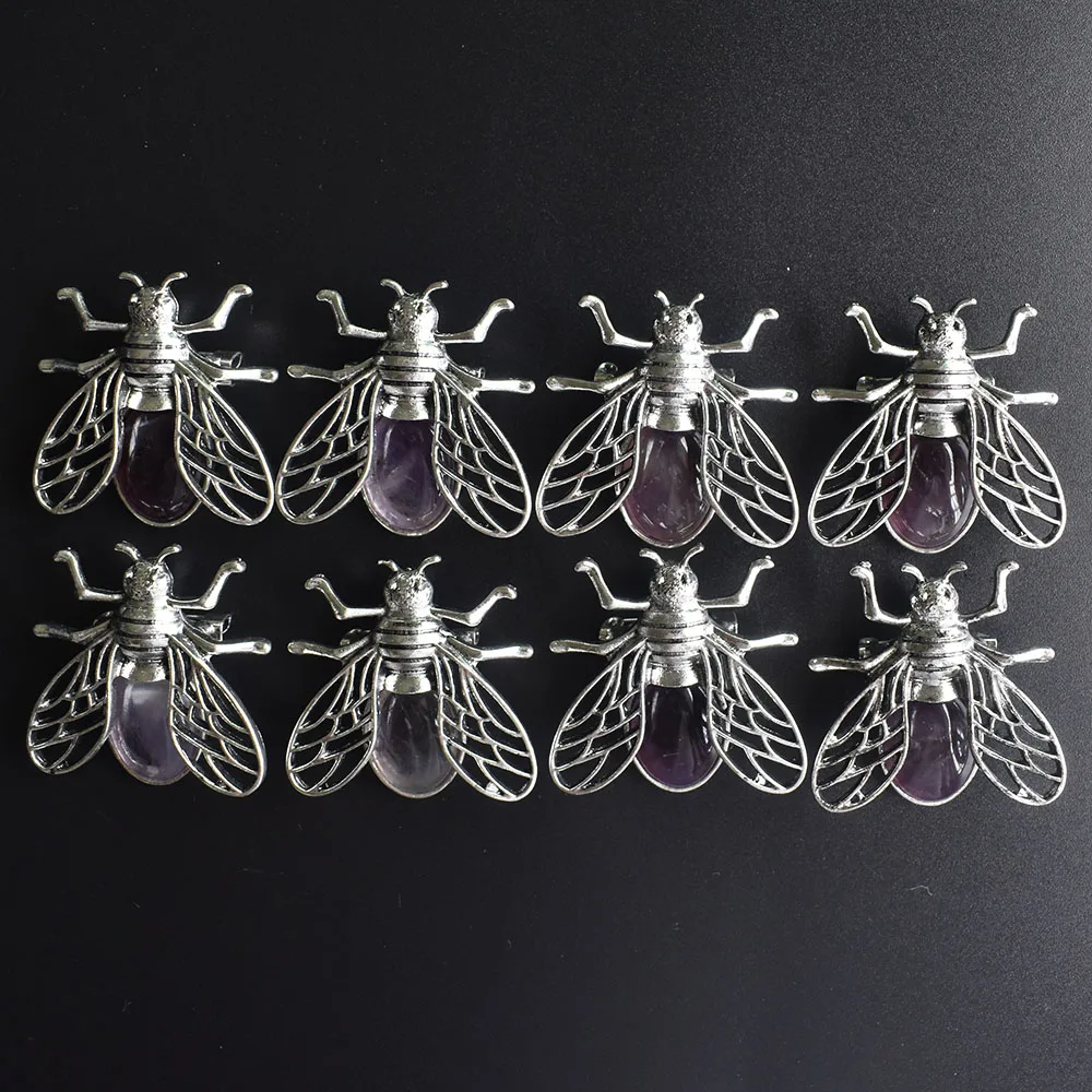 Wholesale 8 pcs/lot  2020 New high quality Natural Amethysts  Bee Necklace Pendant for jewelry making free shipping