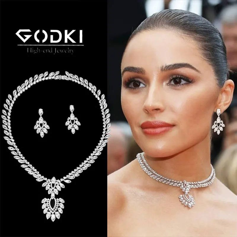 

GODKI 2022 Charms Jewelry Sets For Women Wedding Famous Brand Statement Necklace Earrings Party Accessories