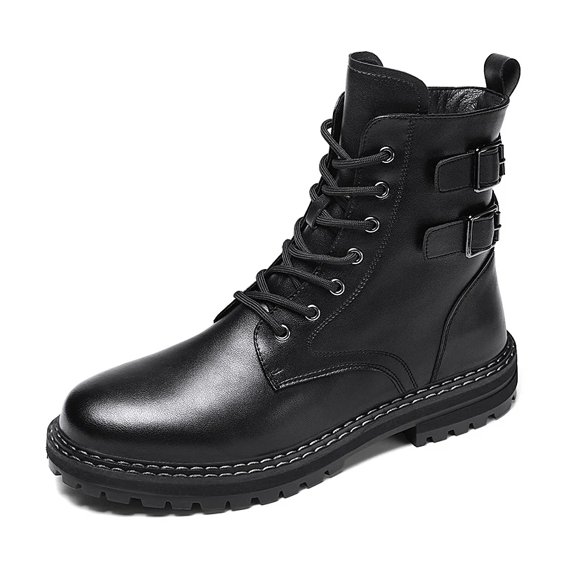 new design men's fashion cowboy boots black genuine leather winter shoes outdoors platform snow bottes homme ankle botas hombre