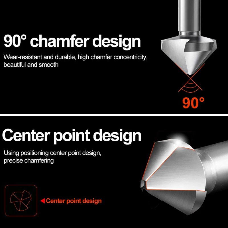 BB 90 Graus Countersink HSS Chamfering Ferramenta de Moagem de Metal 1 3 Flauta Cortador De-Durring Orifício Rose Enseada Broca 60 120