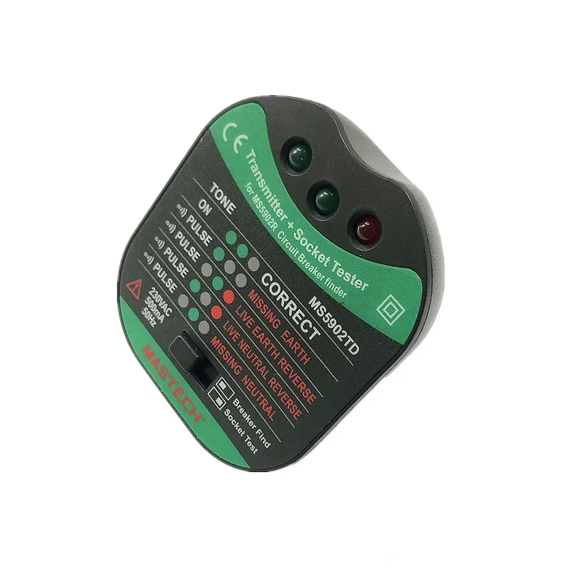 Mastech MS5902 Circuit Breaker LED Tester Finder CATII 600V Zeroline US EU AU Plug Type Fuse Socket Tester