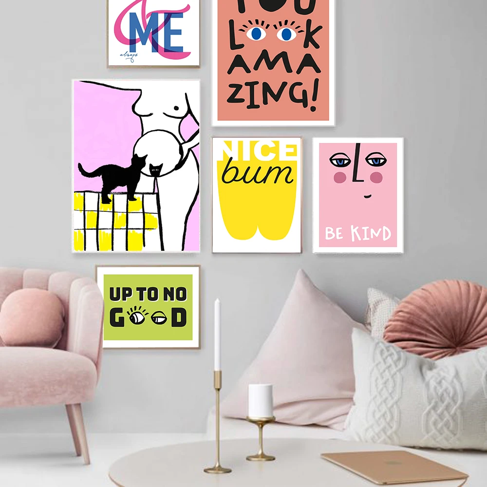 Disco Typography Poster Fun Nice Bum Wall Art Print Bathroom Pussy Cat Canvas Painting Bed Room Retro Quote Pictures Home Decor