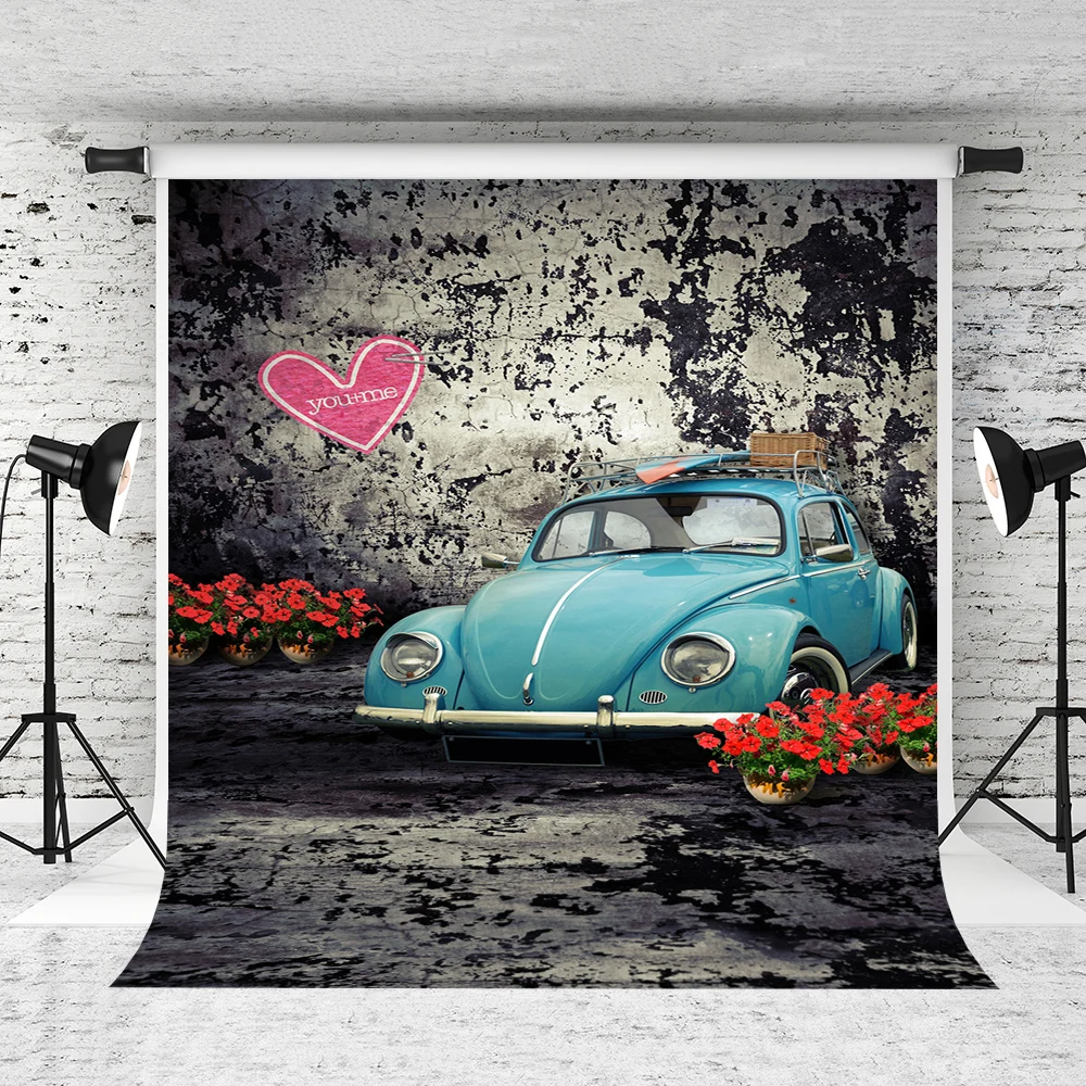 

VinylBDS 5X7FT Brick Wall Photography Backgrounds Shabby Place To Park Vehicles Children Studio Backdrops Photo