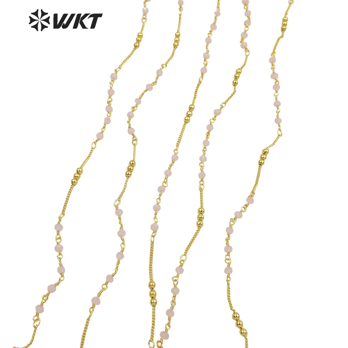 WT-RBC198 Pink Stone Fashion Gold Plated Satellite Beads Handmade Jewelry Design Brass Chain for Necklace Women