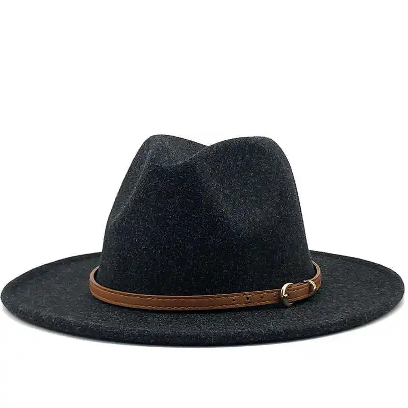 

Wool Women Men Jazz Hat With Leather Ribbon Flat Brim Big Brim Elegant Gentlemen Couple Hats Panama Sombrero Cap