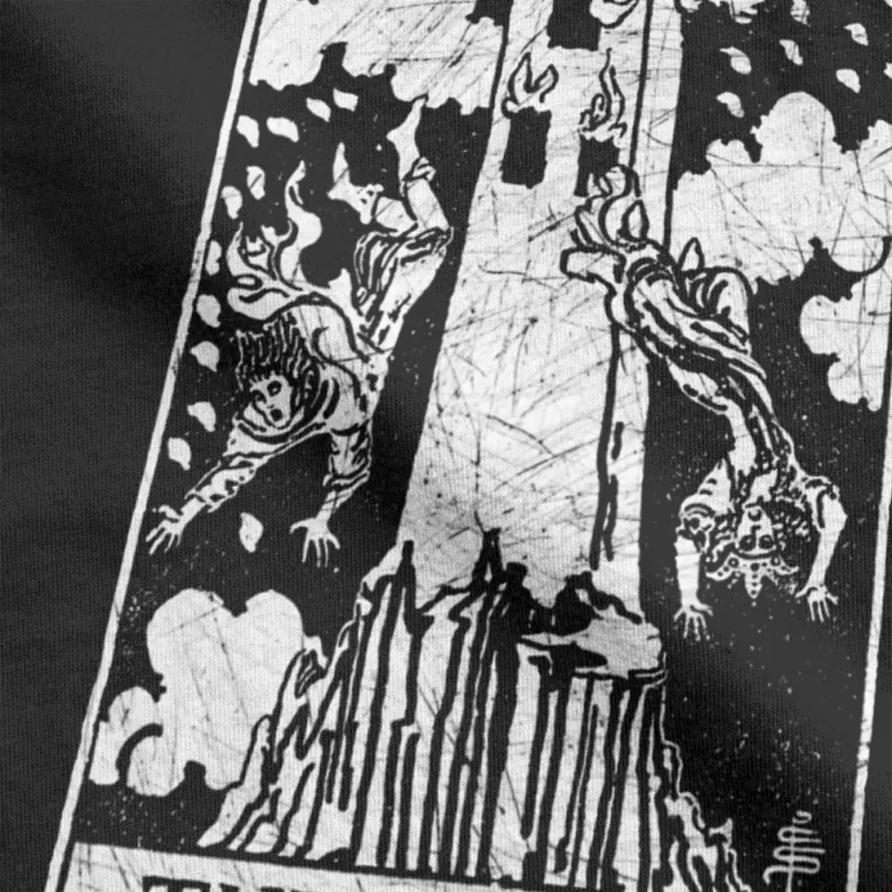 Men\'s T-Shirt The Tower Tarot Card Major Arcana Fortune Telling Occult Vintage Cotton Tee Shirt Short Sleeve T Shirts Gift Idea