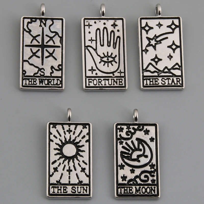 20pcs Silver Color 26x13mm Divination Tarot Charms Moon Sun Fortune Predict Pendant For DIY Handmade Jewelry Making Accessorie