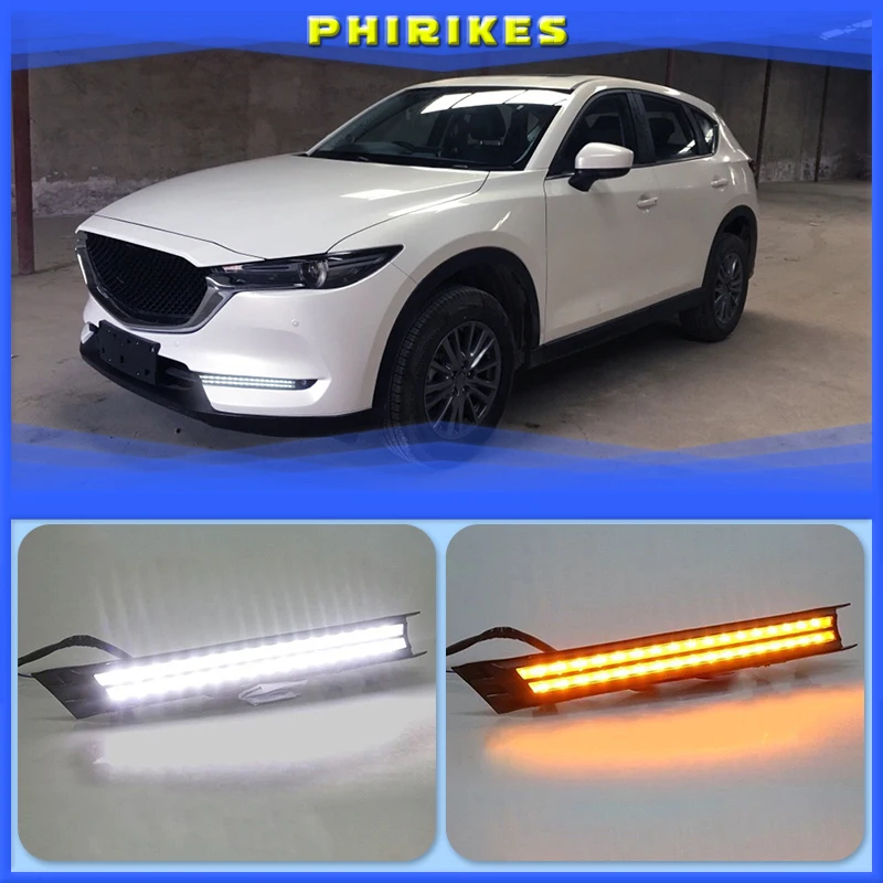 

2Pcs For Mazda CX-5 CX5 2017 2018 2019 DRL LED Daytime Running Light With Yellow Turning Signal night blue fog lamp