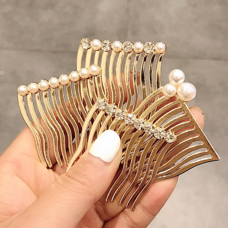 New FashionBoutique Alloy Pearl Rhinestone Row Fork Hair Comb   Barrettes for Women Girl Accessories Headwear