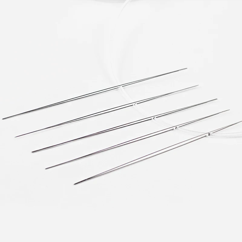 5pcs Stainless Steel Pins Central Opening Curved Beading Needles For Jewelry Bracelets Making Handmade Big Eye Needles Findings