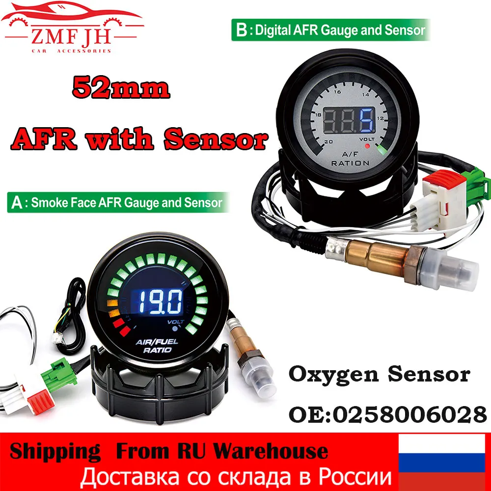 2inch/52mm Digital Air Fuel Ratio Gauge with Narrow band O2 Oxygen Sensor 0258006028 Fit For 12V Car Voltmeter 2 in 1 Meter