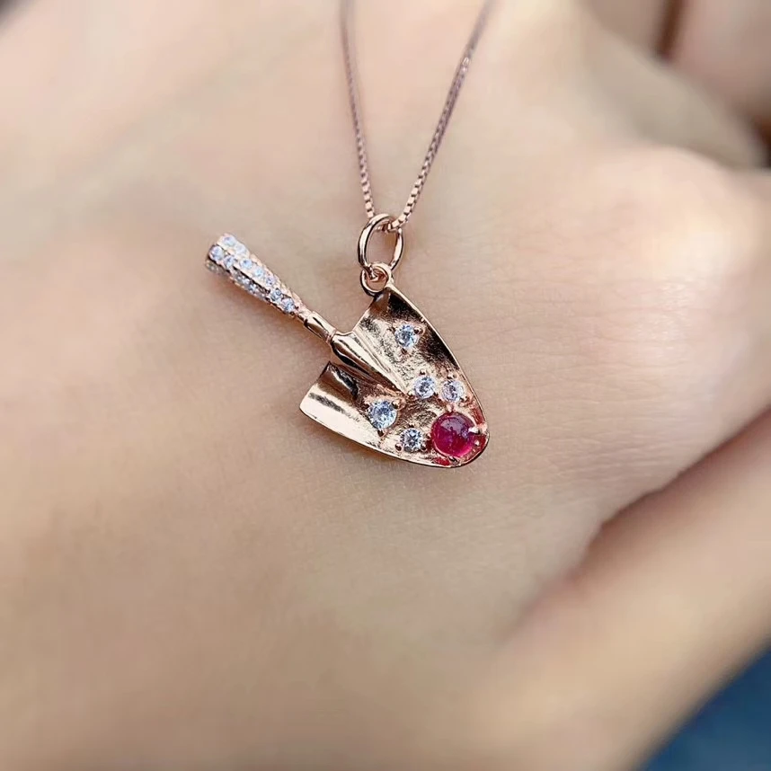 KJJEAXCMY fine jewelry 925 Silver inlaid Natural ruby Gemstone popular necklace ladies shovel pendant support check