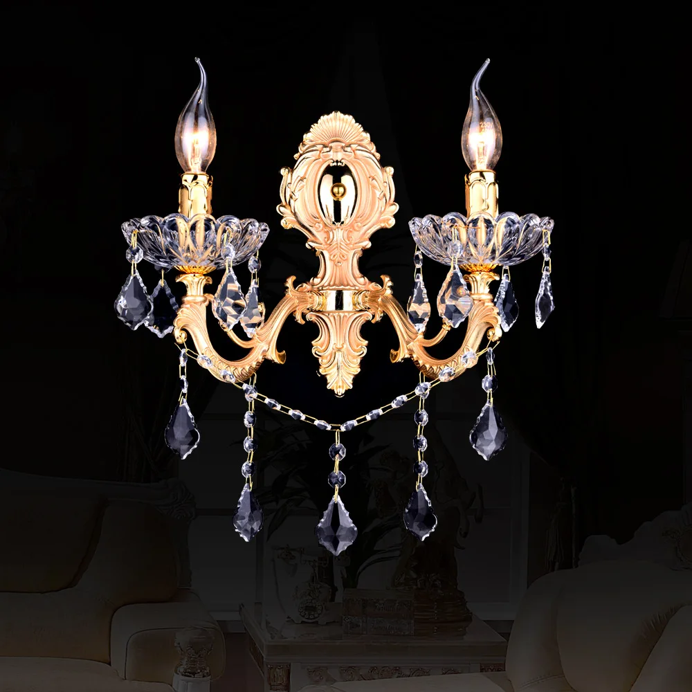 European Style Zinc Alloy Crystal Lamp Bedroom Bedside Living Room Wall Hotel Aisle Corridor Wall Lamp
