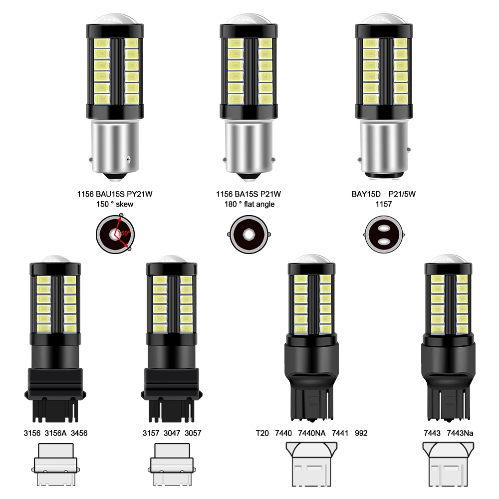 2X P21W Led 1156 BAYU15S PY21W T20 W21/5W 7443 P21/5W W21W Car Bulb 7440 BA15S BAY15D Auto DRL Light White 1157 LED Brake Light