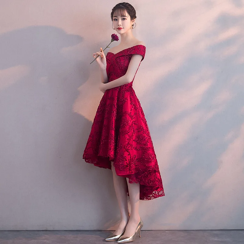 Robe de soiree Wine Red Elegant Evening Dresses Short Front Long Back Party Gown Dress Wedding Party Prom Dress customized