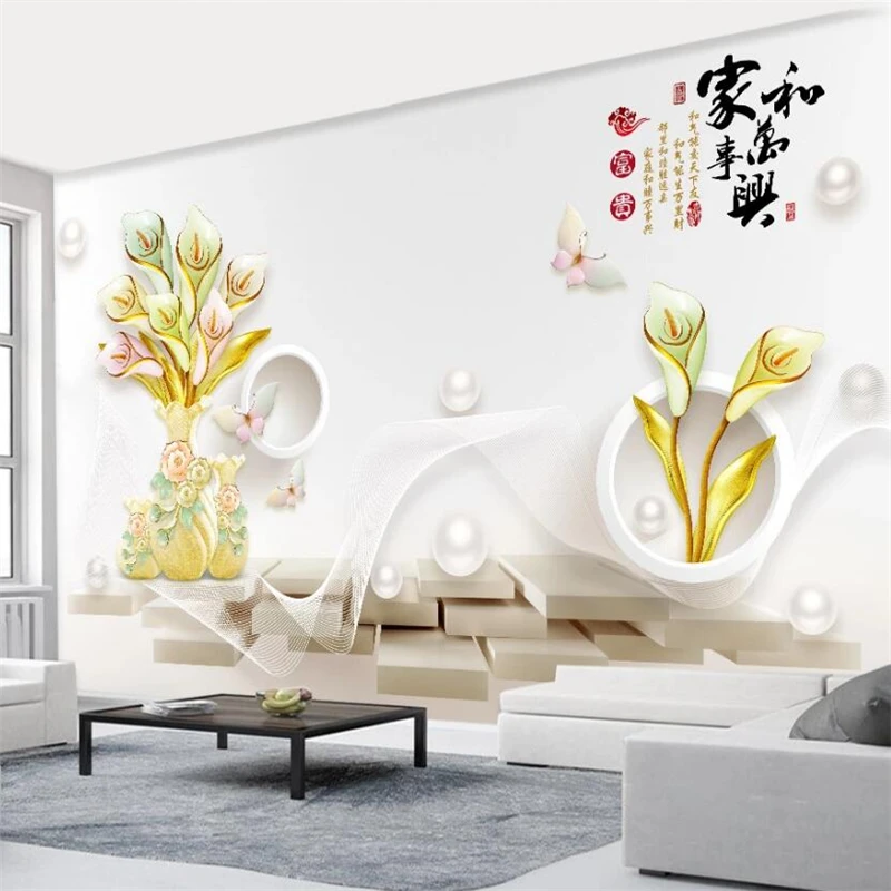 

Customized 3d Wallpaper Stereo Relief Calla Lily Home and Wanshixing Mural 3D TV Background Wall Living Room Bedroom Wallpapers