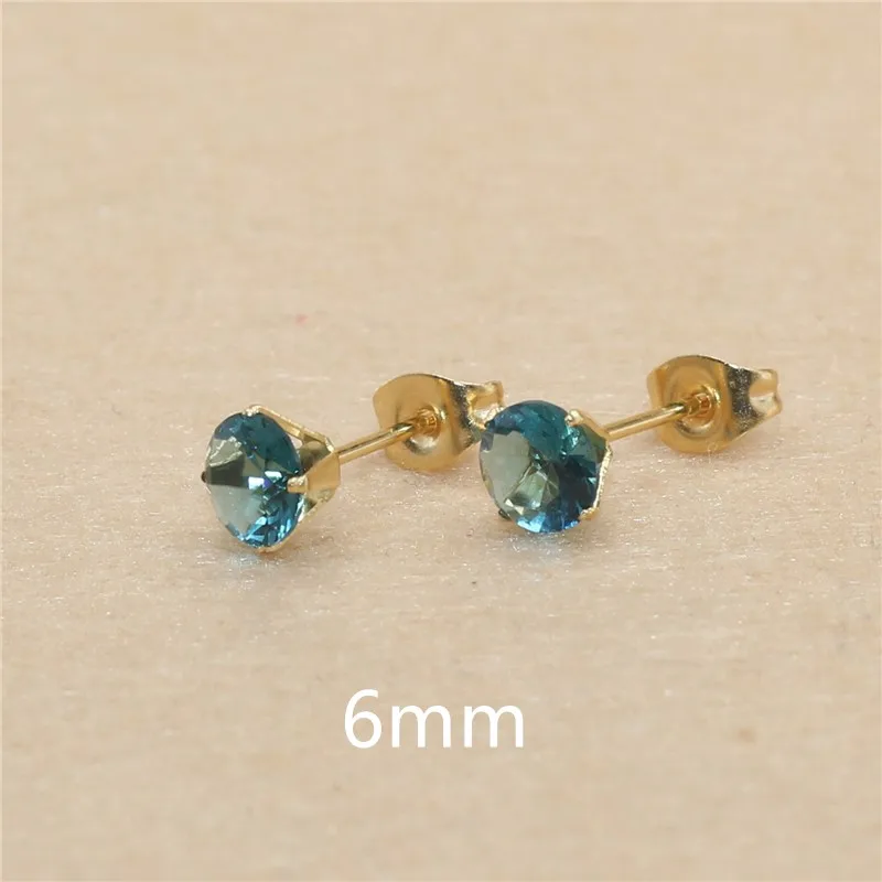 Ohrstecker aus blauem Glas, von 3 mm bis 8 mm, Edelstahl, echt vergoldet, verblasst nicht leicht, allergiefrei – Detail 8