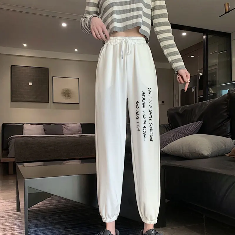 

Wide-leg Fleece Harajuku Letter Print Bandage Jogging Pants 2021 Women's Pants Korean Version Casual Women's Autumn Sports Pants