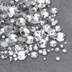 JUNAO 1400pcs Mix Size Clear Silver Base strass perle di cristallo di vetro rotonde Flatback pietre Non Hotfix decorazioni per Nail Art