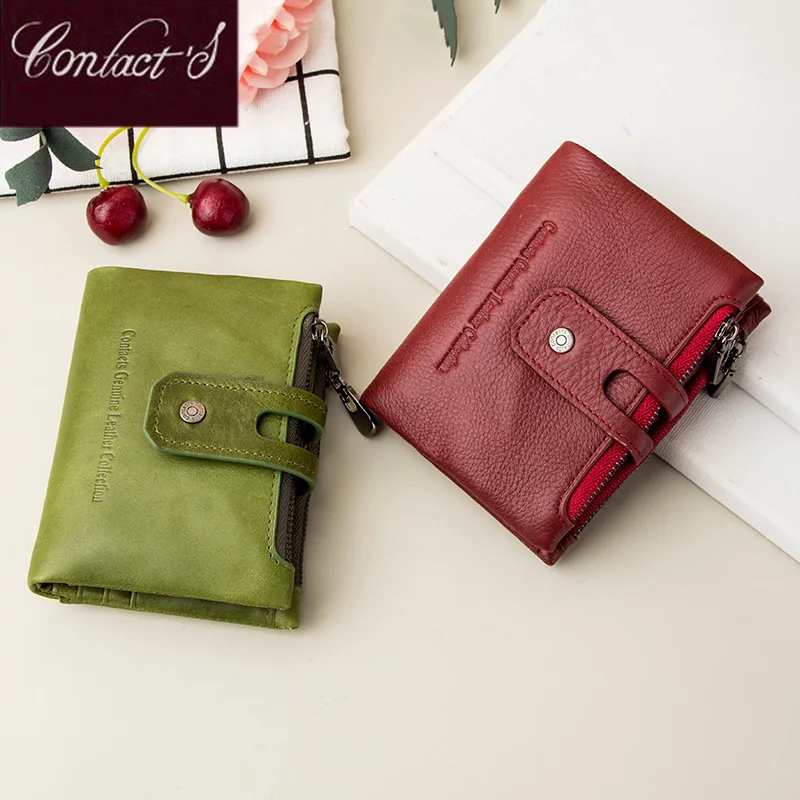 Contacts Genuine Leather Small Wallet Women Fashion Short Card Holder Wallets for Women Hasp Female Coin Purse Portfel Damski