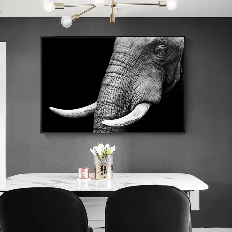 

Black and White Wild Elephant Animal Art Canvas Painting Posters and Prints Cuadros Wall Art Picture for Living Room Home Decor