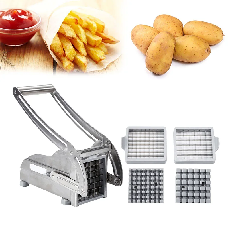 

2 Blades Stainless Steel Home French Fries Potato Chips Strip Slicer Cutter Chopper Chips Machine Making Tool Potato Cut Fries