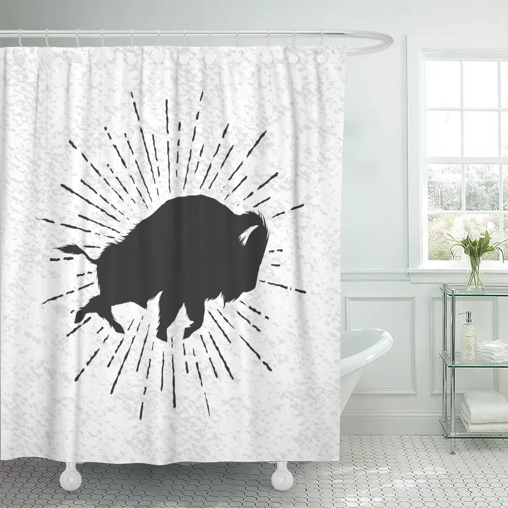 Bison Angry Buffalo on Vintage Symbol Bull Animal Antique Shower Curtain Waterproof Polyester Fabric 72 x 72 Inches with Hooks