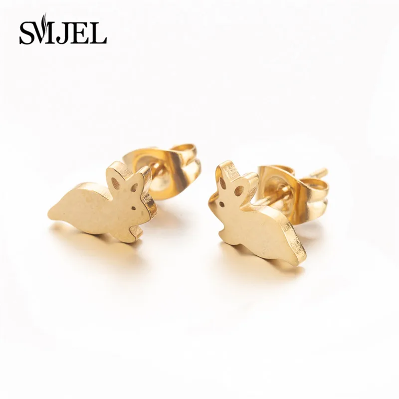 SMJEL Fashion Small Triangle Stud Earrings for Women Girls Christmas Jewelry 2024 Cat Rabbit Deer Animal Earring Love Heart Stud