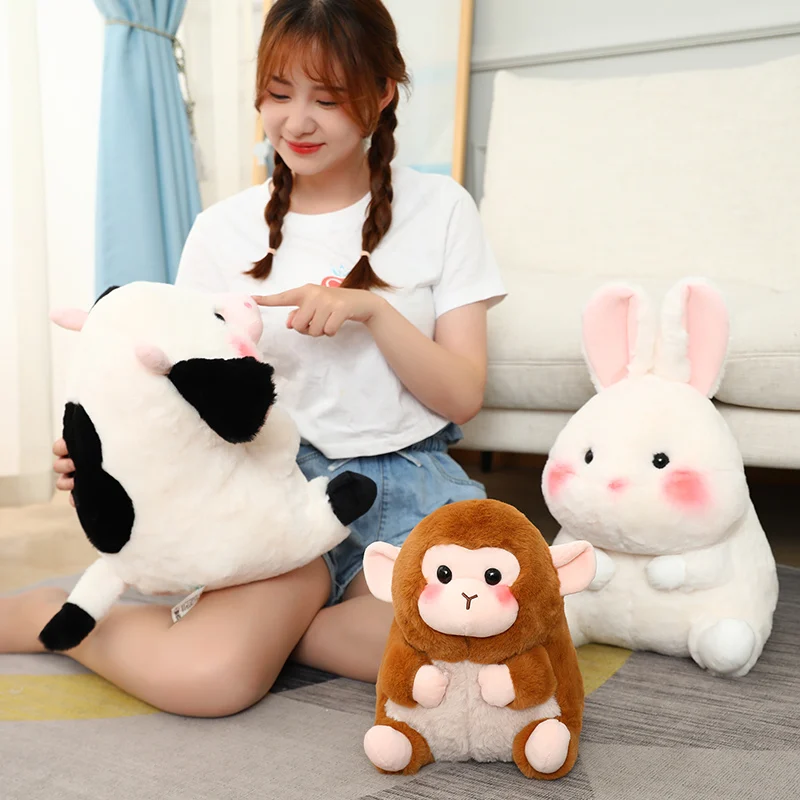 18-40cm Ball Shape Animals Stuffed Cartoon Bunny Pink Pig Monkey Elephant Penguin Hug Cuddly Plushies Toys Ferry Plush Soft Doll
