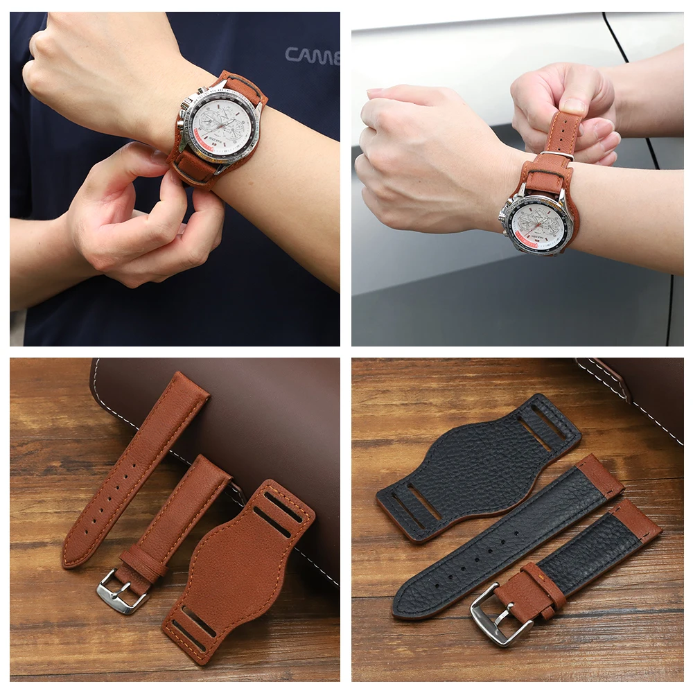 Genuine Leather Watchband 18mm 20mm 22mm Replacement Soft Watch Strap Black Brown Coffee Men Wrist Bracelets Sport Watchband