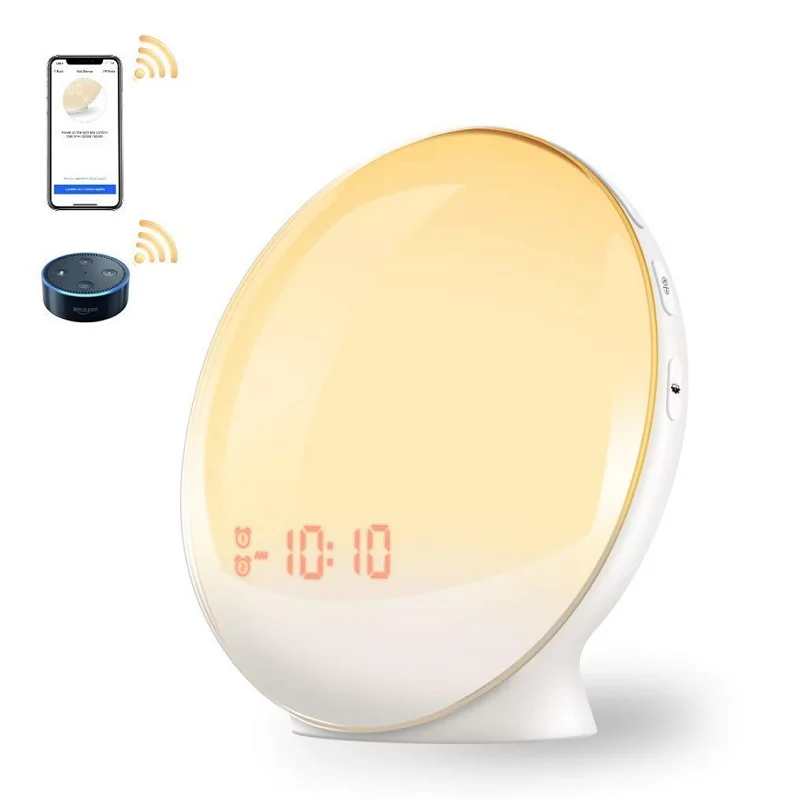 LED Sunrise Sunset Wake Up Light FM Radio Color Light Music Atmosphere Smart Alarm Clock Table Clocks Children 2020 New