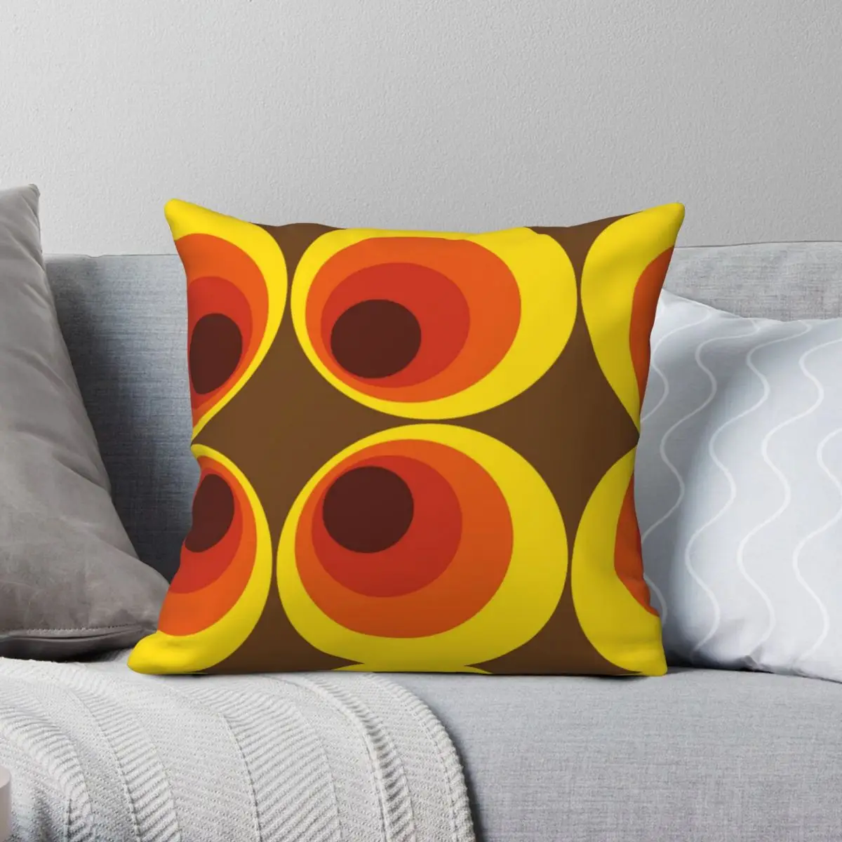 70s 80s Funky Vintage Circle Square Pillowcase Polyester Linen Velvet Pattern Zip Decor Throw Pillow Case Home Cushion Cover 18