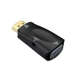 Z wejściem HDMI, męski do VGA Adapter żeński Audio kabel konwertera FHD 1080P 720P 480P PC Laptop TV, pudełko monitor do komputera projektor