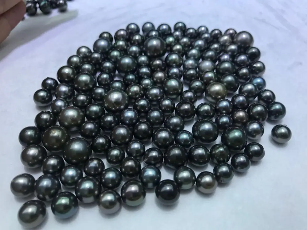 free shipping,DIY PEARL,5 pcs/lot,8-12 mm AAA high luster tahiti round pearl,100% Nature black tahiti sea pearl,half or no hole