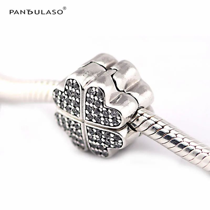 Woman 925 Silver Beads For Jewelry Making Sparking Clover Clip Charm Fits European Bracelets & Bangle Sterling Silver Jewelry