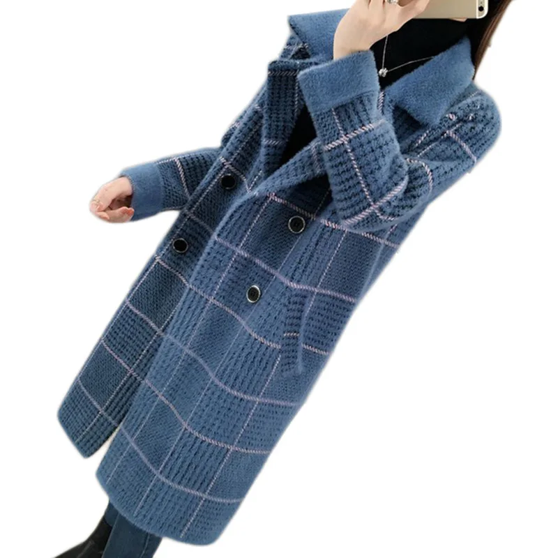 Imitation Mink Velvet Coat Women New Long Trench Coats Autumn Winter Thick Loose Warm Imitation Mink Plaid Overcoat Abrigo Mujer