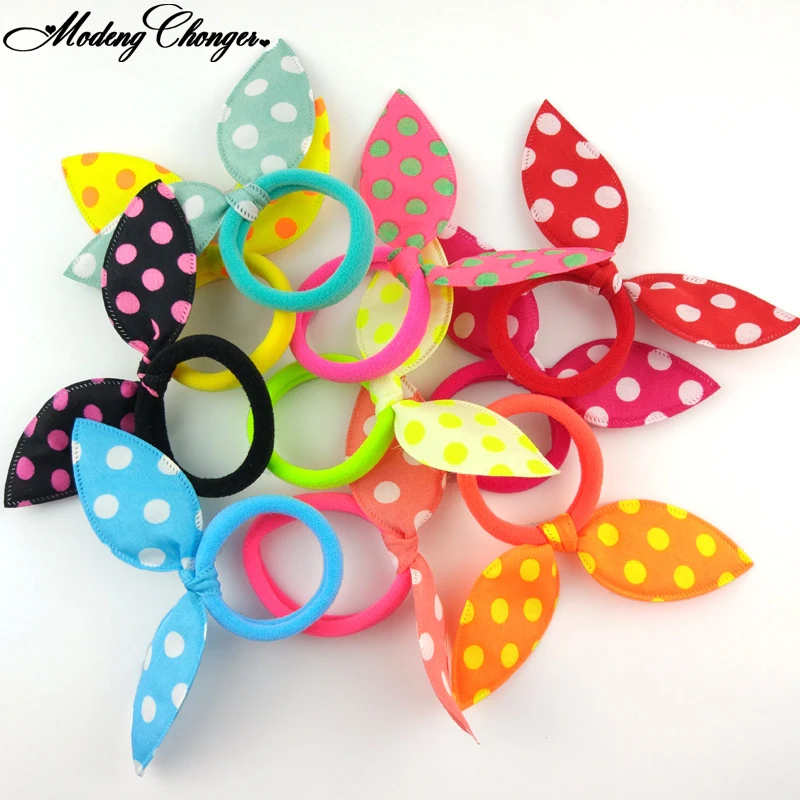 10Pcs Cute Polka Dot Busur Kids Kelinci Telinga Rambut Band Rambut Ikat Kepala Gadis Kurus Anak-anak Ekor Kuda Hiasan Kepala Rambut aksesoris