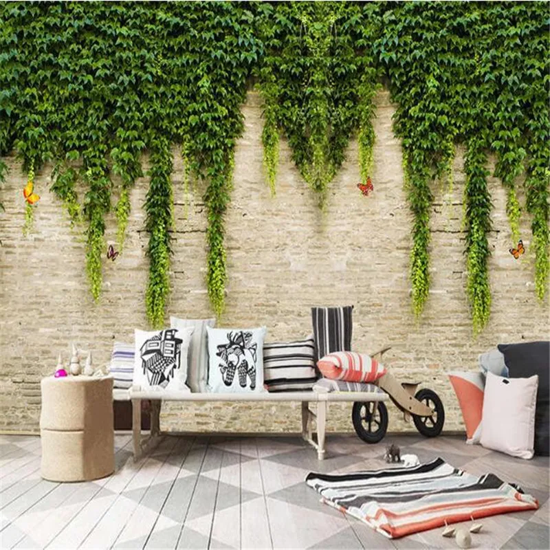 wellyu Custom large 3D mural vine wall tiles green ivy background wall living room bedroom wallpaper decorative painting