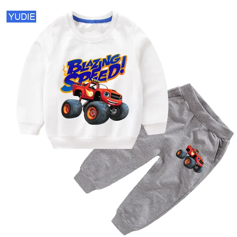 Kids Sets Blazing Speed Car Cartoon Monster Machines Chothes Children Long Sleeve Sweatshirt Set Boy Girl Cotton Tops Sweatshirt