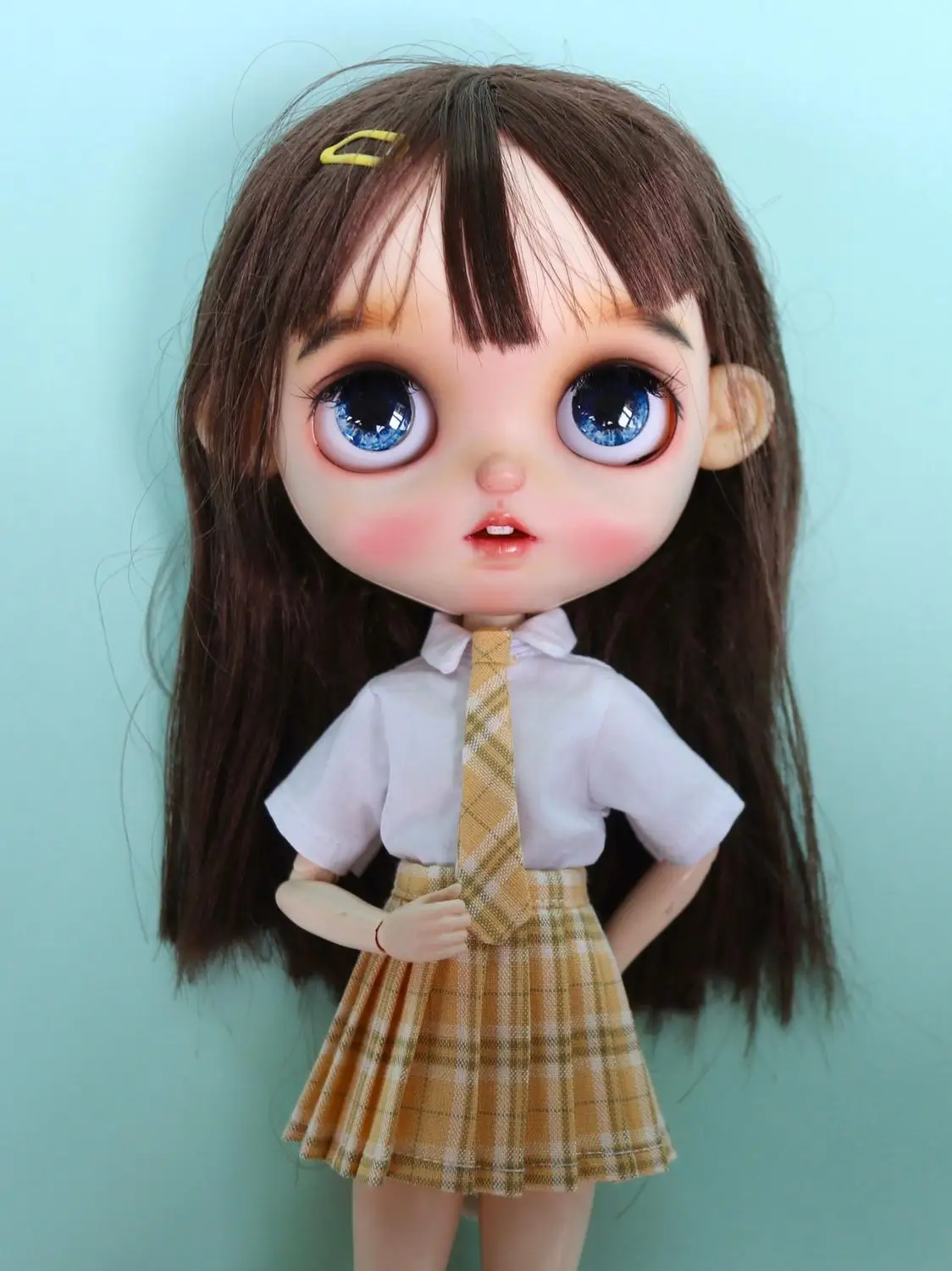 1 Set New Blyth School Uniform White Shirt with Tie+ Pleated Skirt for OB24 Licca Kurhn 1/6 Dolls Clothes Accessories