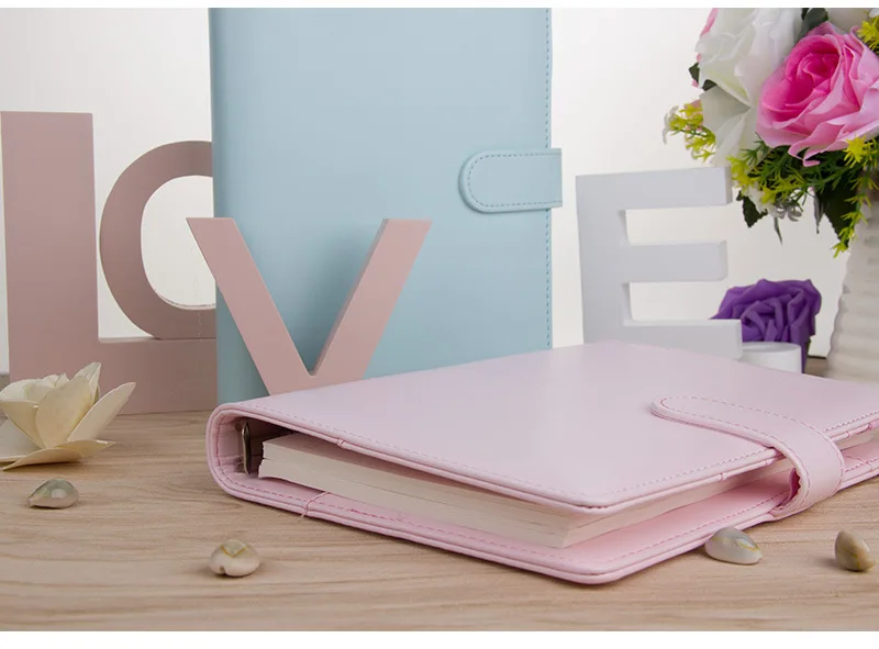 MINKYS Makronen Farbe A6/A5 PU Leder DIY Binder Photocards Sammeln Buch Tagebuch Agenda Planer Kugel Abdeckung Album Schreibwaren – Detail 3